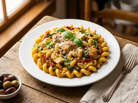 A bowl of creamy tomato pasta ready for dinner